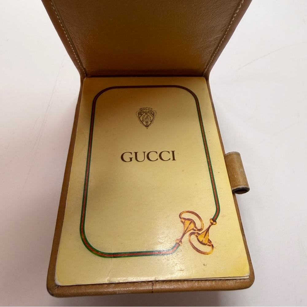 Gucci Small Signature Tan Leather Notepad Case w/ Minimal Paper & No Pen - Picture 4 of 16